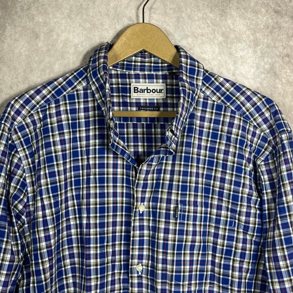Barbour Shirt Men Size XL Blue Plaid Button Down Tailored Fit Casual Preppy Work - Picture 2 of 11